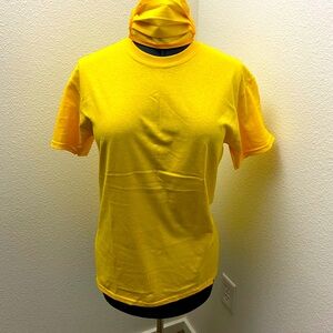 NEW GILDAN Women Small Classiccore Yellow Cotton T-Shirt & Protective Face Mask